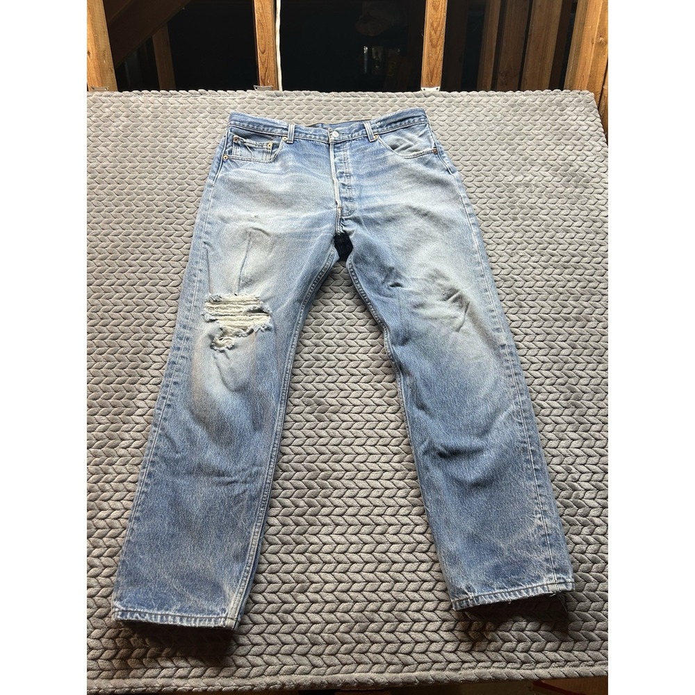 Levi's 501XX Jeans 40x33 Distressed Light Wash Grunge Y2K Button Fly Denim